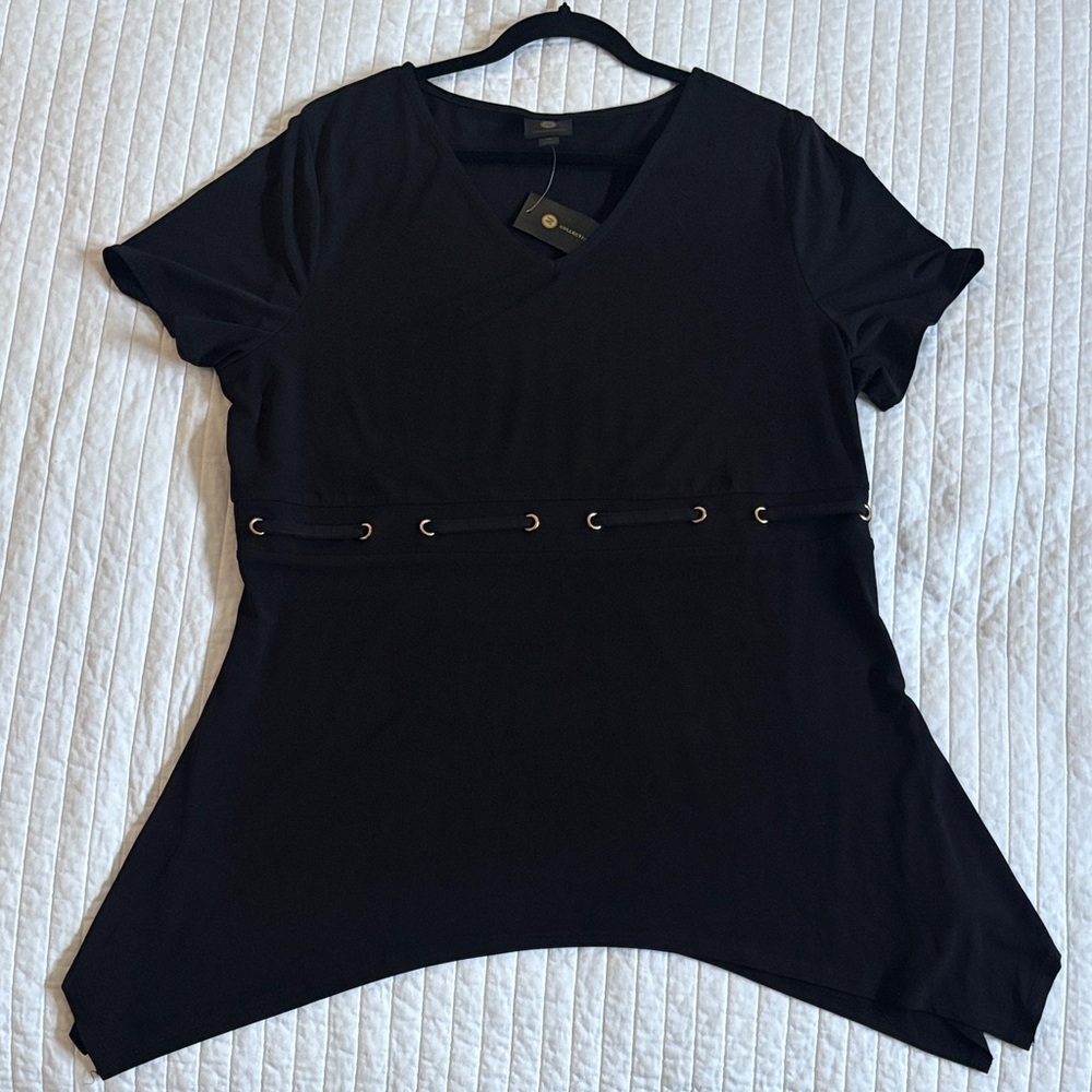 JM Collection Black Short Sleeve Top with Grommet Detail